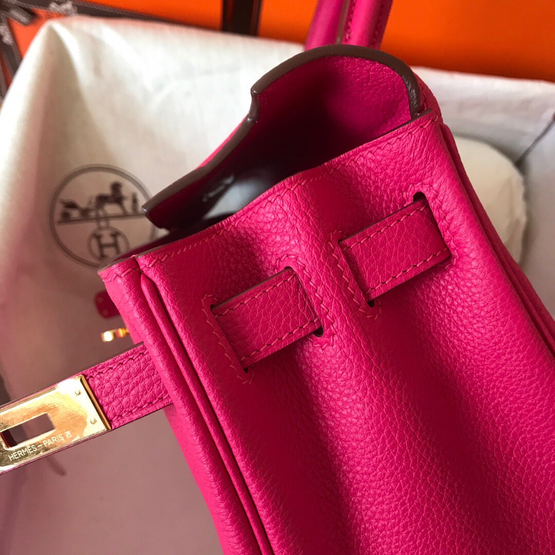 Hermes Kelly 25cm Handbag Shoulder Bag in Rose Red Togo Leather